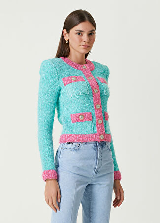 Balmain Kadın Yeşil Pembe Tweed Hırka 36 Fr