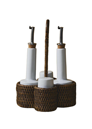 King Zoo Rattan Yağlık Tuzluk Seti Kahverengi -1