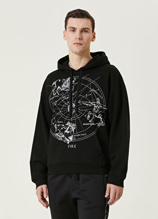 Valentino Erkek Siyah Kapüşonlu Zodyak Baskılı Sweatshirt S
