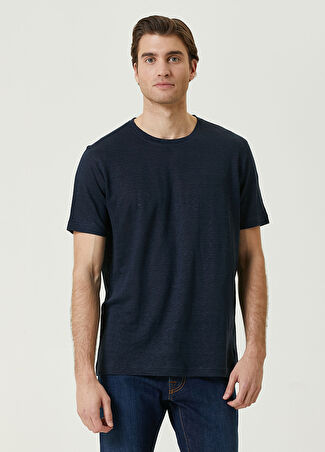 Corneliani Erkek Lacivert Basic Keten T-Shirt 54 It
