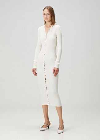 Courreges Kadın Beyaz Midi Triko Elbise Xs