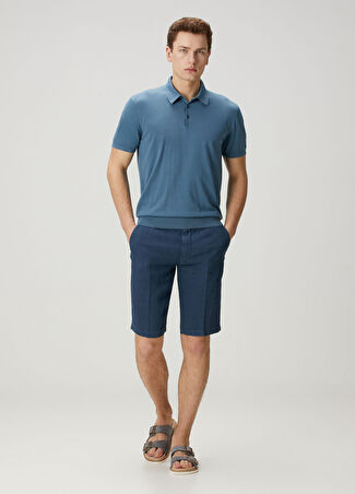 Corneliani Erkek Lacivert Keten Bermuda 48 It