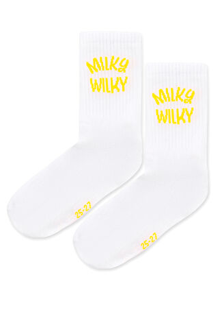 Milky Wilky Çocuk Beyaz Logo Jakarlı Çorap 23-24 -1