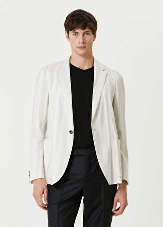 Zegna Erkek Beyaz Çizgi Desenli Keten Ceket 50 It