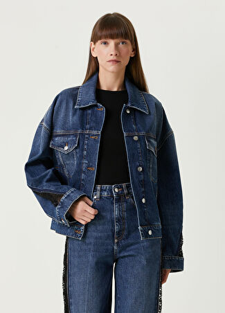 Stella Mccartney Kadın Mavi Dantel Detaylı Denim Ceket M