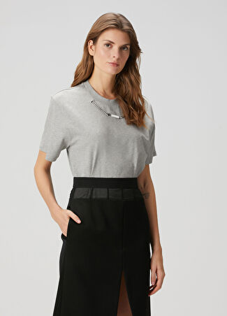 Stella Mccartney Kadın Gri Zincir Detaylı T-Shirt Xs