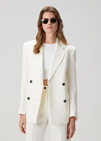 House Of Dagmar Kadın Beyaz Kruvaze Keten Blazer 34 Fr
