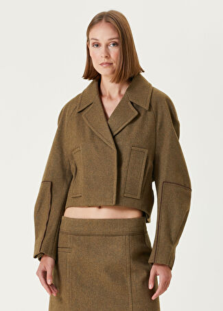 Victoria Beckham Kadın Haki Crop Merino Kaban 10 Us