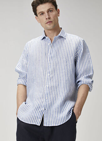 Beymen Collection Collection Erkek Custom Fit Mavi Keten Gömlek 38