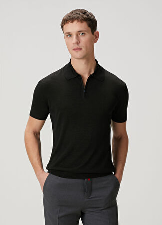 Knt Erkek Siyah Polo Yaka İpek T-Shirt M