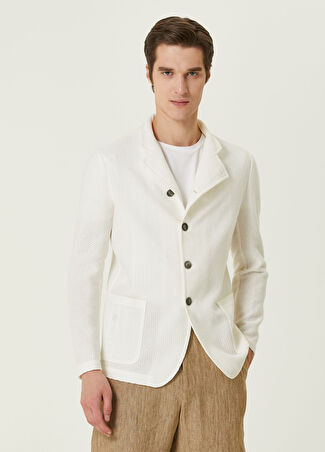 Emporio Armani Erkek Beyaz Keten Triko Ceket 52 It
