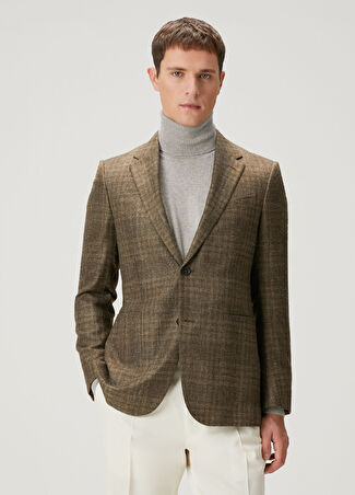 Zegna Erkek Kahverengi Ekose Desenli Yün Ceket 52 It