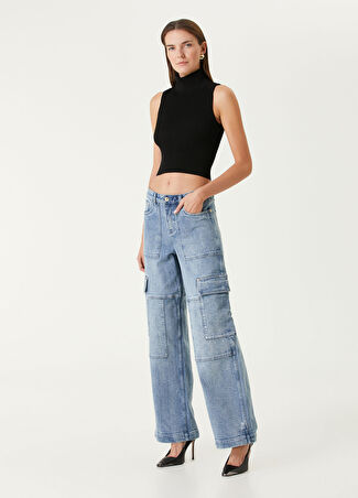 Michael Michael Kors Michael Kors Kadın Mavi Wide Leg Kargo Jean Pantolon 4 Us