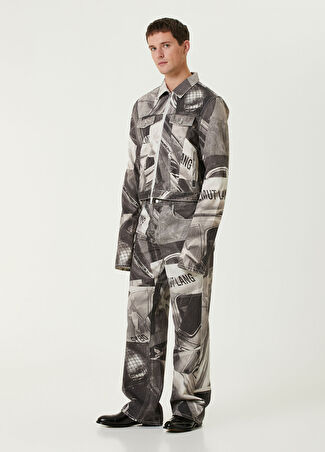 Helmut Lang Erkek Siyah Beyaz Gazete Desenli Pantolon 29 Us