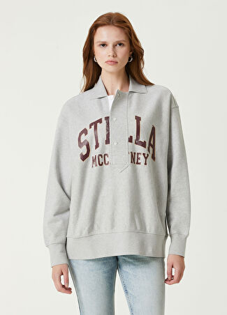 Stella Mccartney Kadın Gri Logo Baskılı Sweatshirt S