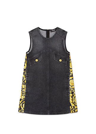 Versace Kız Çocuk Siyah Gold Denim Elbise