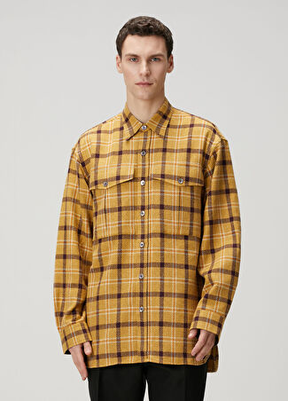 Dries Van Noten Erkek Sarı Ekose Desenli Gömlek M