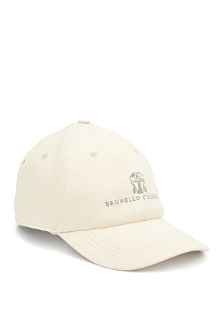 Brunello Cucinelli Erkek Bej Logo Nakışlı Şapka Xl -1