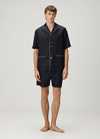 Zegna Underwear Erkek Lacivert Keten Pijama Seti M