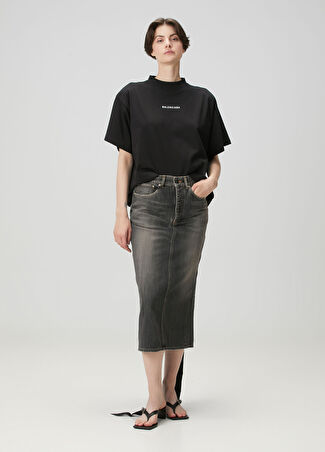 Balenciaga Kadın Koyu Gri Midi Denim Etek 36 It