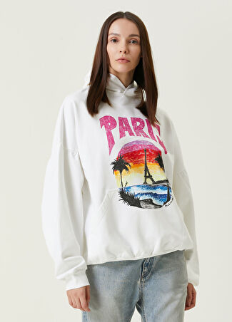 Balenciaga Kadın Beyaz Kapüşonlu Baskılı Sweatshirt 2 Us