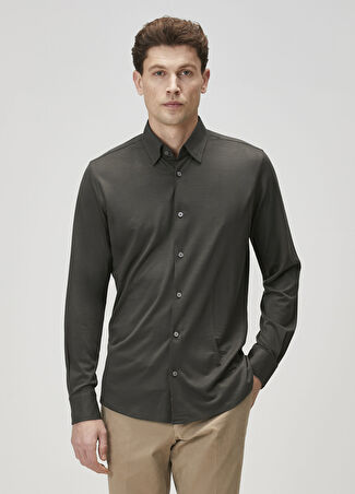Beymen Collection Collection Erkek Slim Fit Haki Jersey Yün Gömlek 38