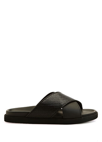 Zegna Erkek Siyah Deri Terlik 7 It -1