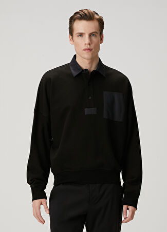 The Row Erkek Dende Siyah Polo Yaka Sweatshirt L -1