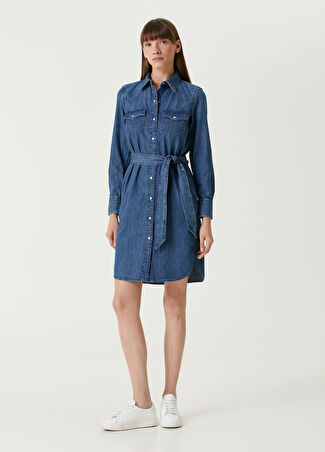 Lauren Ralph Kadın Koyu Mavi Midi Denim Gömlek Elbise Lacivert 4 Us