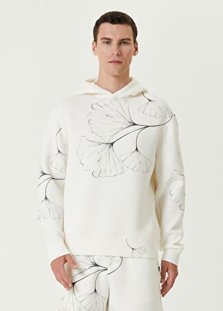 Emporio Armani Erkek Beyaz Kapüşonlu Çiçek Desenli Sweatshirt M