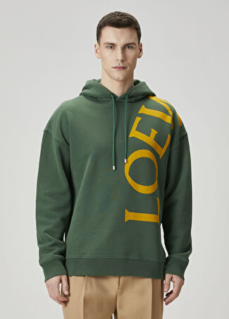 Loewe Erkek Yeşil Kapüşonlu Logo Baskılı Sweatshirt S