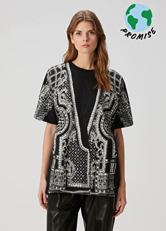 Balmain Kadın Siyah Beyaz Baskılı T-Shirt Xs
