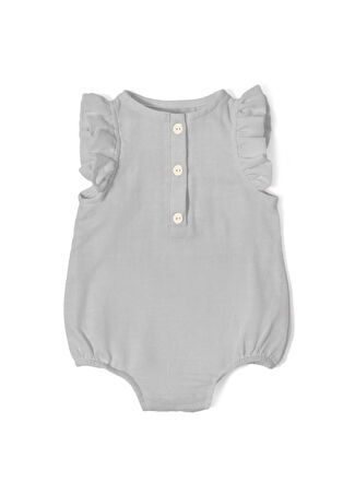 Deux Lapins Kız Bebek Cotton Grey Müslin Fırfırlı Kolsuz Tulum Gri 12-18 Ay -1