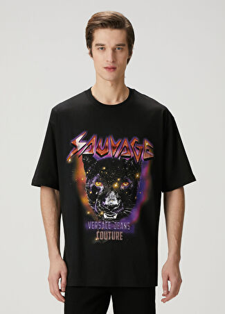 Versace Jeans Couture Erkek Siyah Baskılı Logo Detaylı T-Shirt S