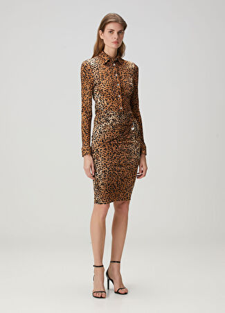 Versace Kadın Leopar Desenli Midi Jersey Etek Kahverengi 44 It