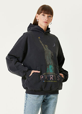 Balenciaga Kadın Paris Liberty Siyah Kapüşonlu Sweatshirt 1 It