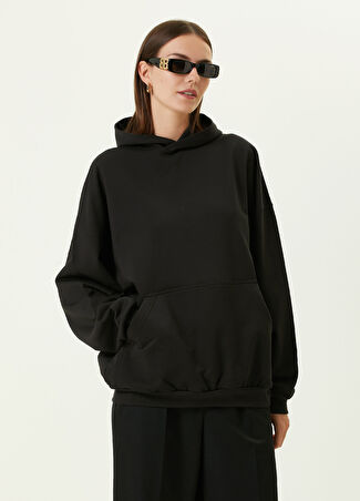 Balenciaga Kadın Siyah Kapüşonlu Logo Detaylı Sweatshirt 1 Us