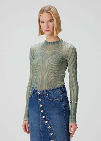 Jean Paul Gaultier Kadın Yeşil Desenli Bluz Xs
