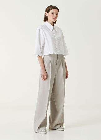 Ami Paris Kadın Bej Pileli Wide Leg Pantolon 38 It