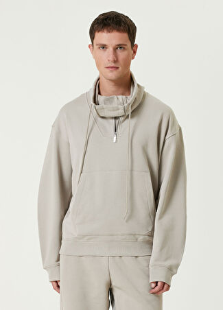 Helmut Lang Erkek Yakası Fermuarlı Sweatshirt Gri L