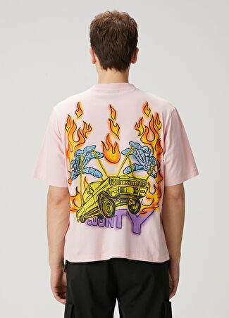 Marcelo Burlon Erkek Pembe Figür Baskılı T-Shirt Kırmızı Xs