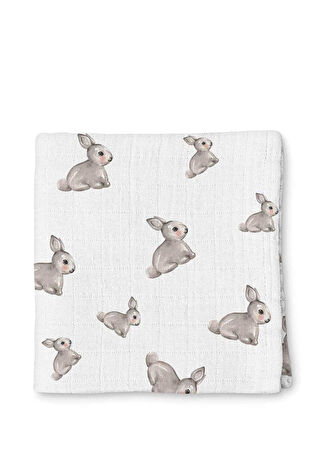 Deux Lapins Bebek Iconique Lapin Müslin Örtüsü 100x100 Cm Gri - 1