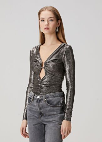 Etoile Isabel Marant Kadın Metalik Gri Bluz Altın Rengi 36 Fr