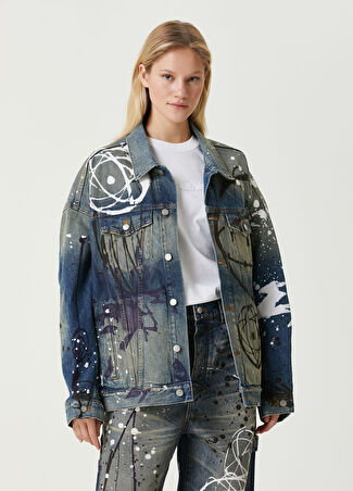 Marc Jacobs Kadın X Futura Mavi Trucker Denim Ceket M