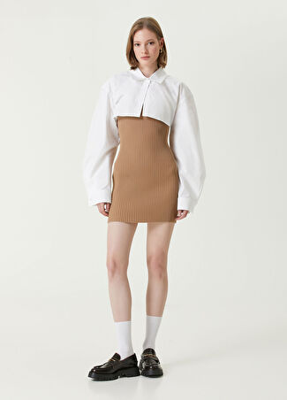 Alexander Wang Kadın Beyaz Bej Crop Gömlek Elbise Xs