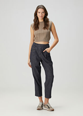 Brunello Cucinelli Kadın Mavi Beli Lastikli Jean Pantolon 36 It -1