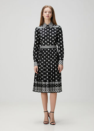 Dolce&gabbana Kadın Siyah Logolu Midi İpek Gömlek Elbise 38 It