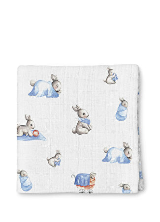 Deux Lapins Bebek Bébé Lapin Müslin Erkek Örtüsü 100x100 Cm Mavi -1