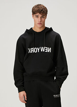 Helmut Lang Erkek Siyah Kapüşonlu Sweatshirt S