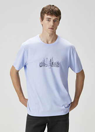 Pal Zileri Erkek Şehir Baskılı T-Shirt Mavi 56 It